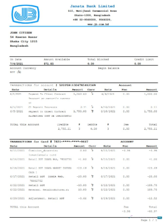 Download Bangladesh Janata bank statement excel Photoshop template